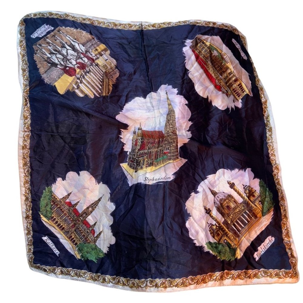 Vintage Travel Souvenir Scarf Vienna Austria Scarf 27"